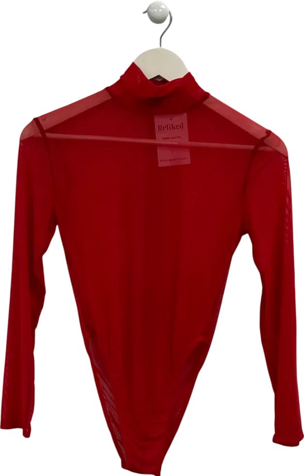 Red Mesh Longsleeve Bodysuit UK S