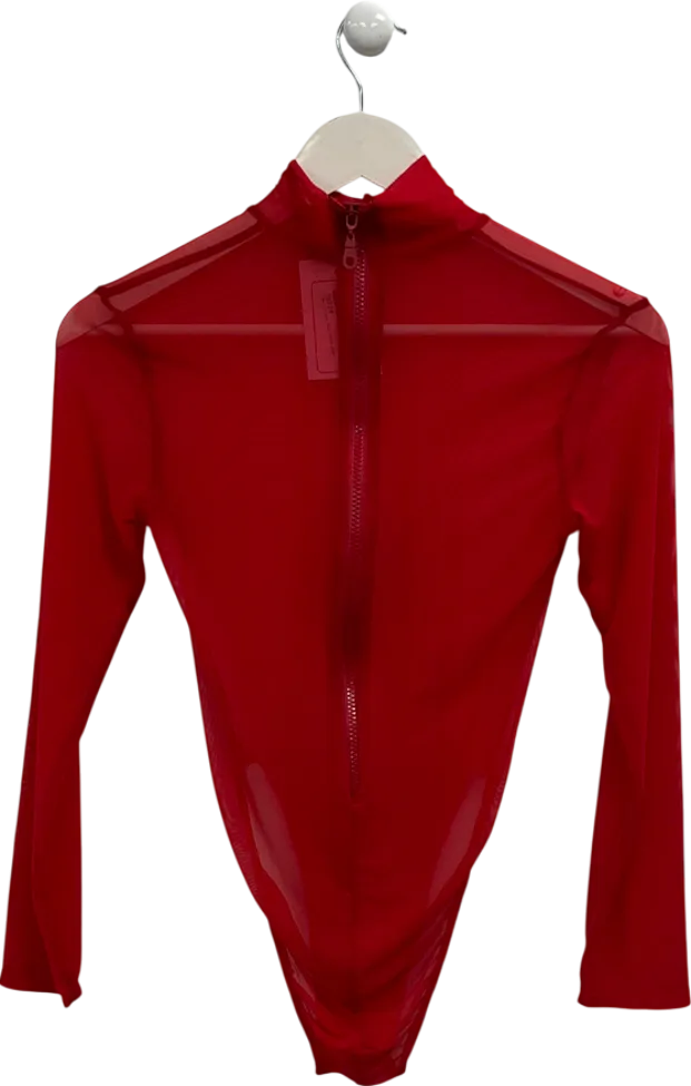 Red Mesh Longsleeve Bodysuit UK S