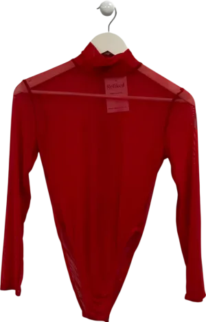 Red Mesh Longsleeve Bodysuit UK S