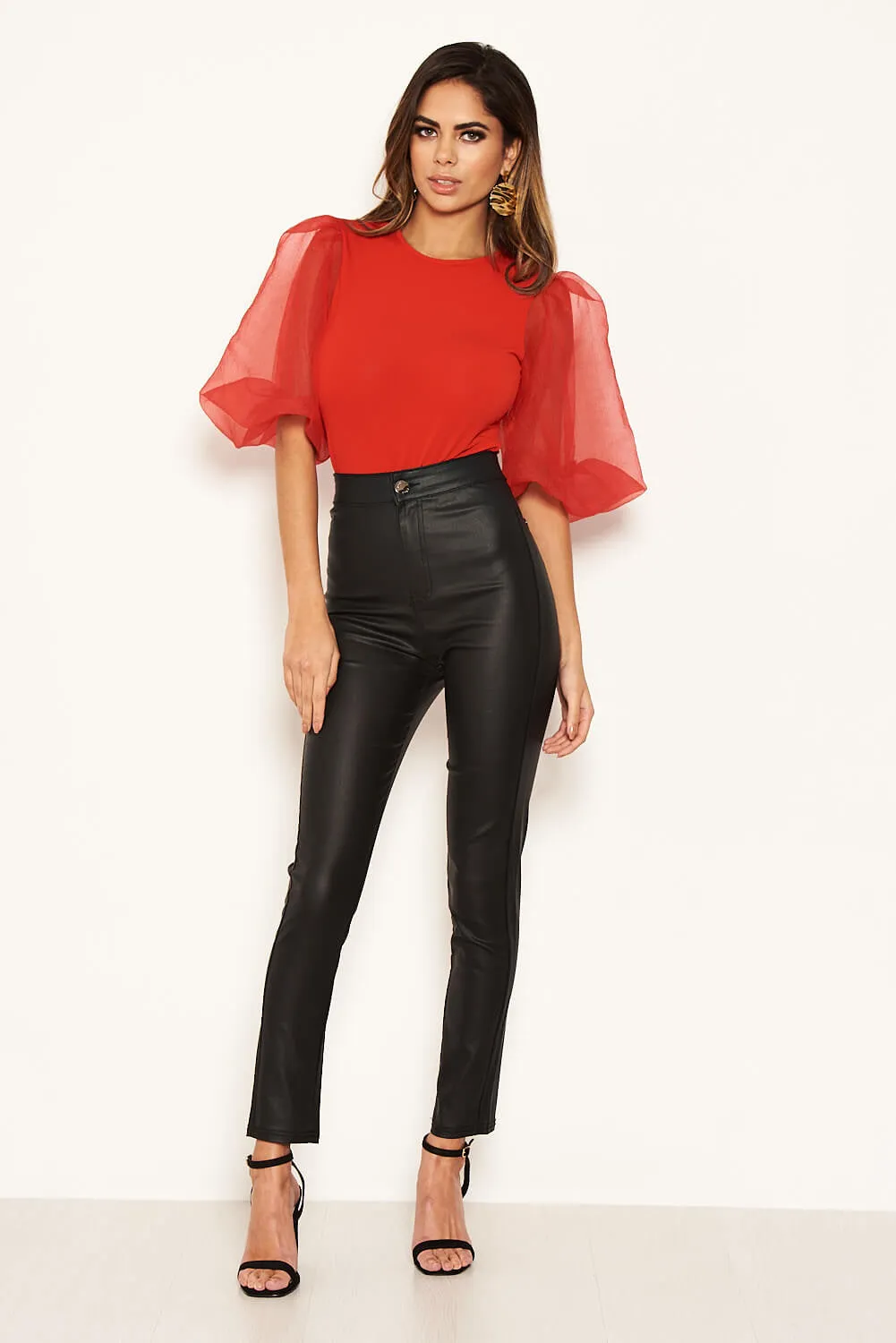 Red Puff Sleeve Bodysuit