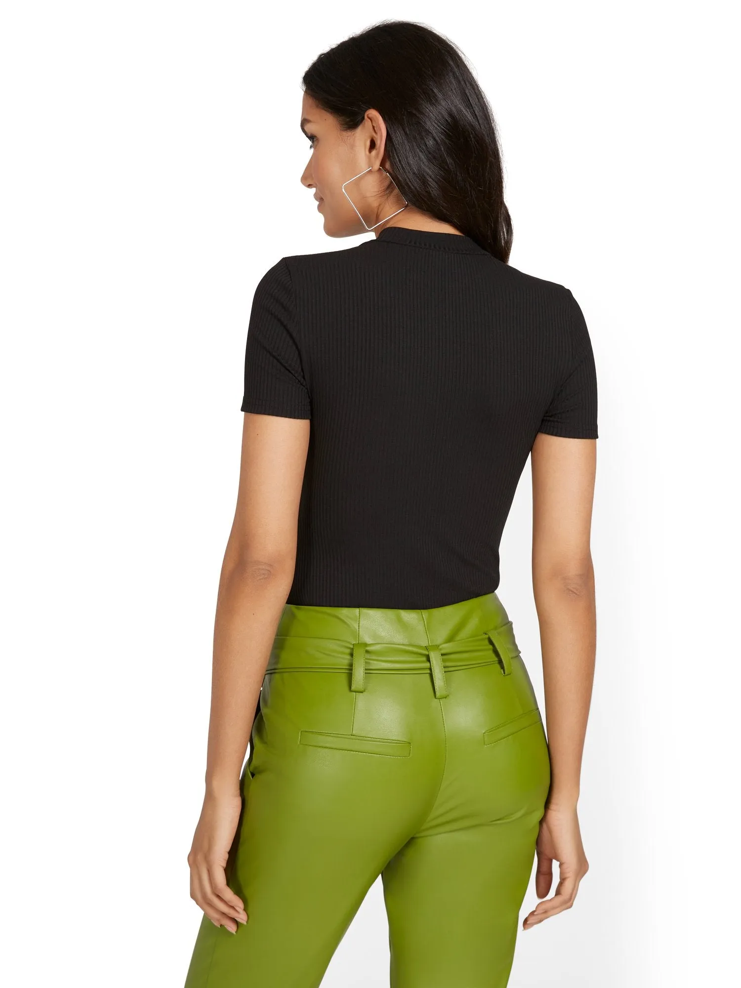 Rib Zip-Front Bodysuit