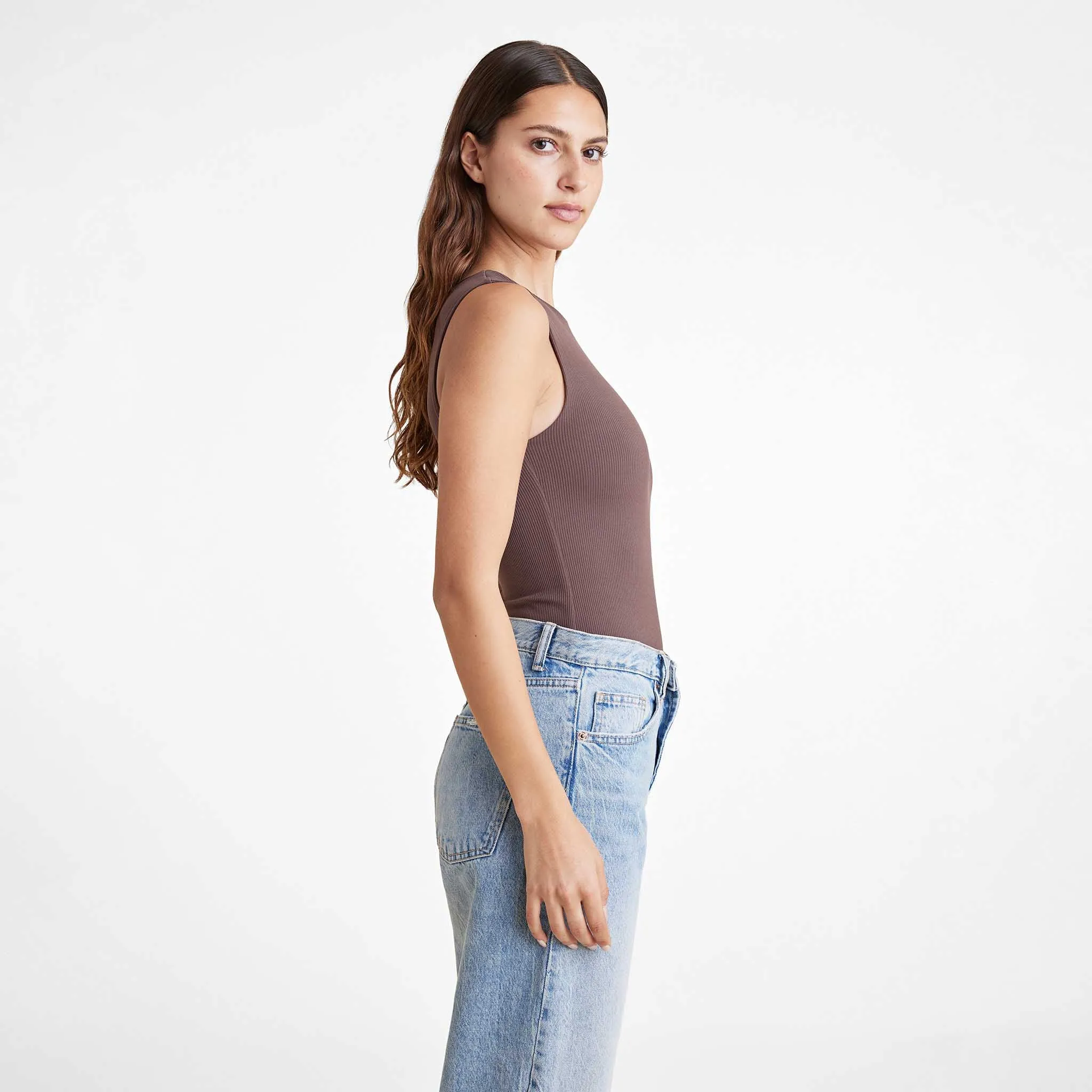 Ribbed Crewneck Tank Bodysuit | Coffee