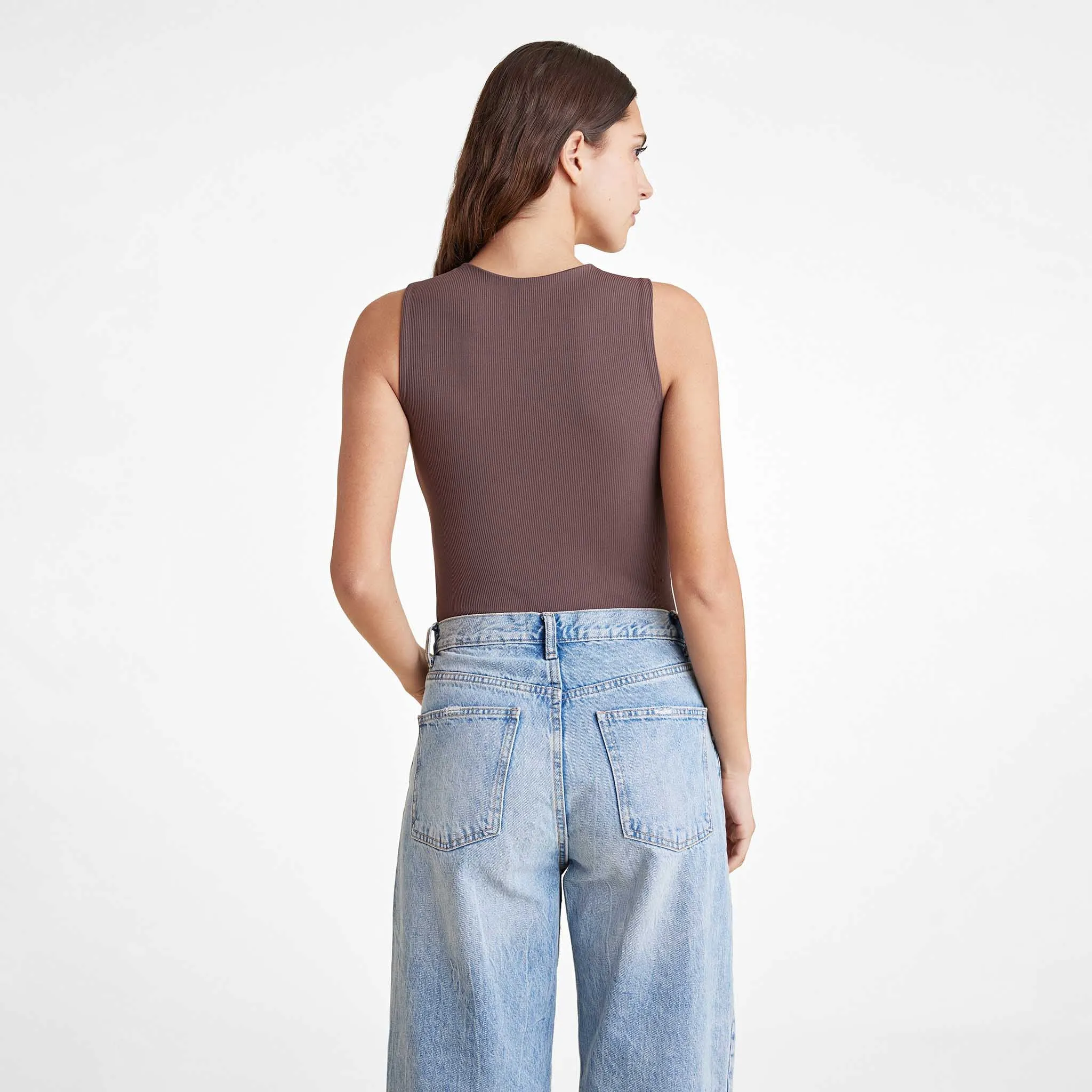 Ribbed Crewneck Tank Bodysuit | Coffee