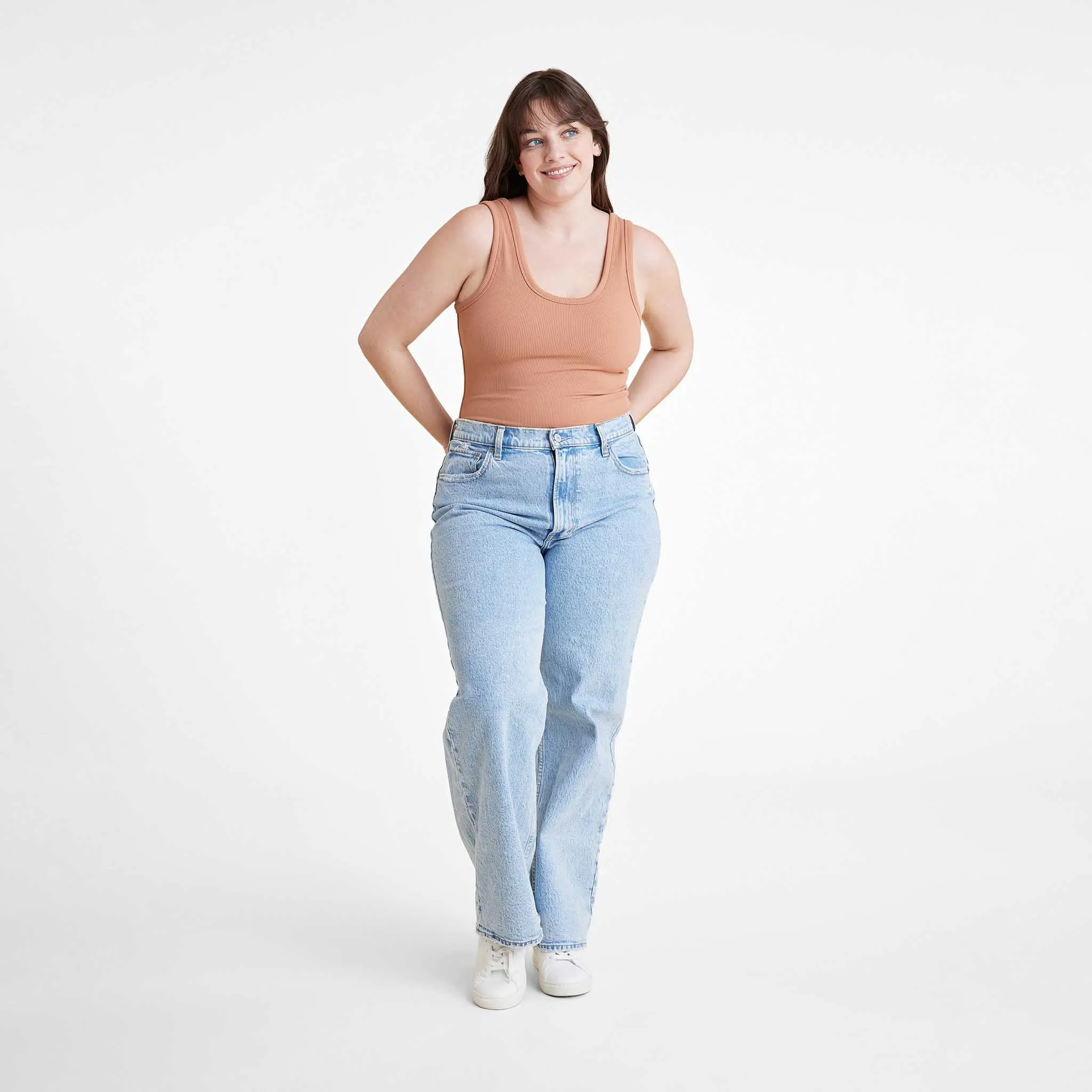 Ribbed Scoop Tank Bodysuit | Clay