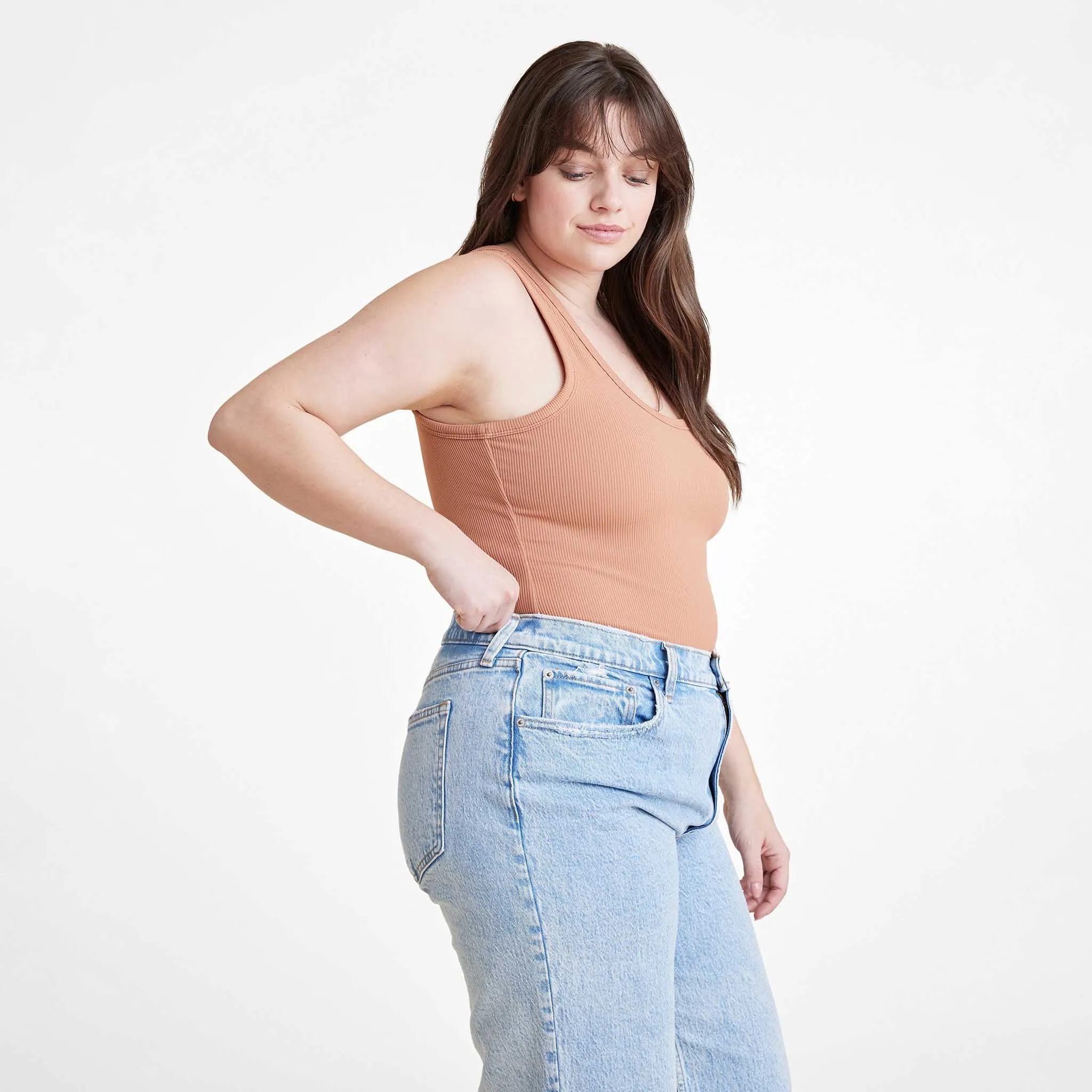 Ribbed Scoop Tank Bodysuit | Clay