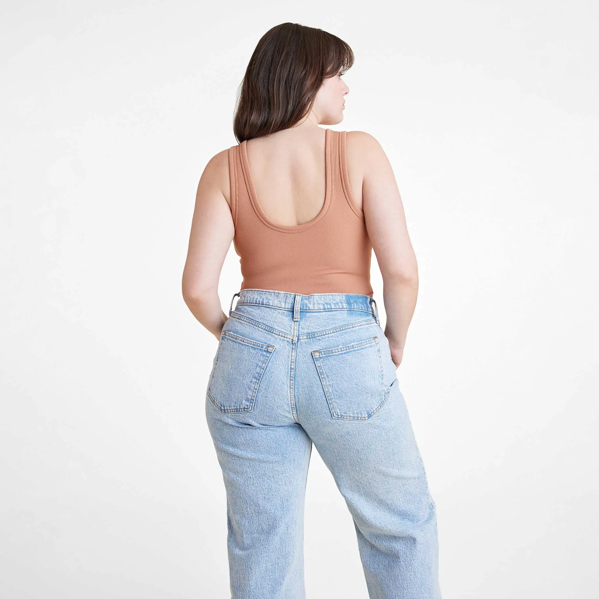 Ribbed Scoop Tank Bodysuit | Clay