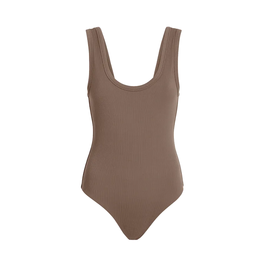 Ribbed Scoop Tank Bodysuit | Mocha