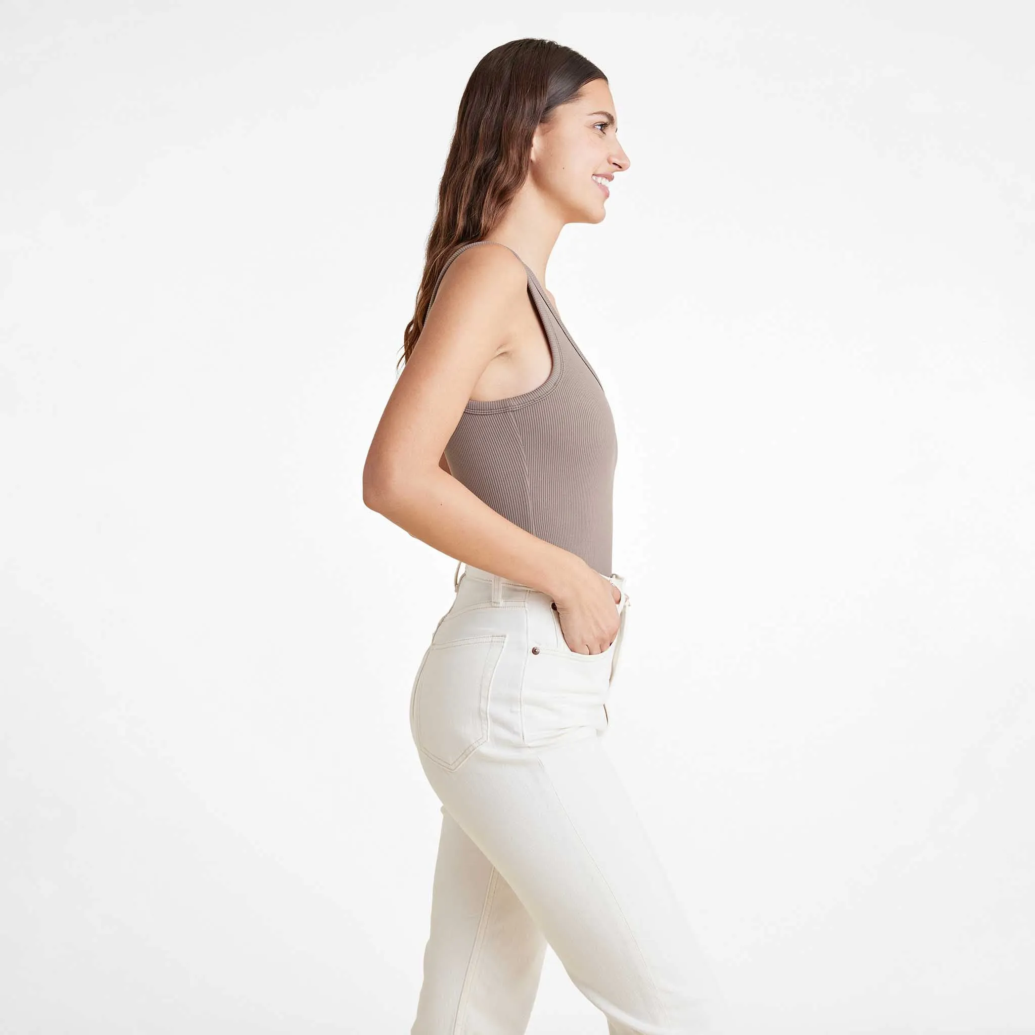 Ribbed Scoop Tank Bodysuit | Mocha