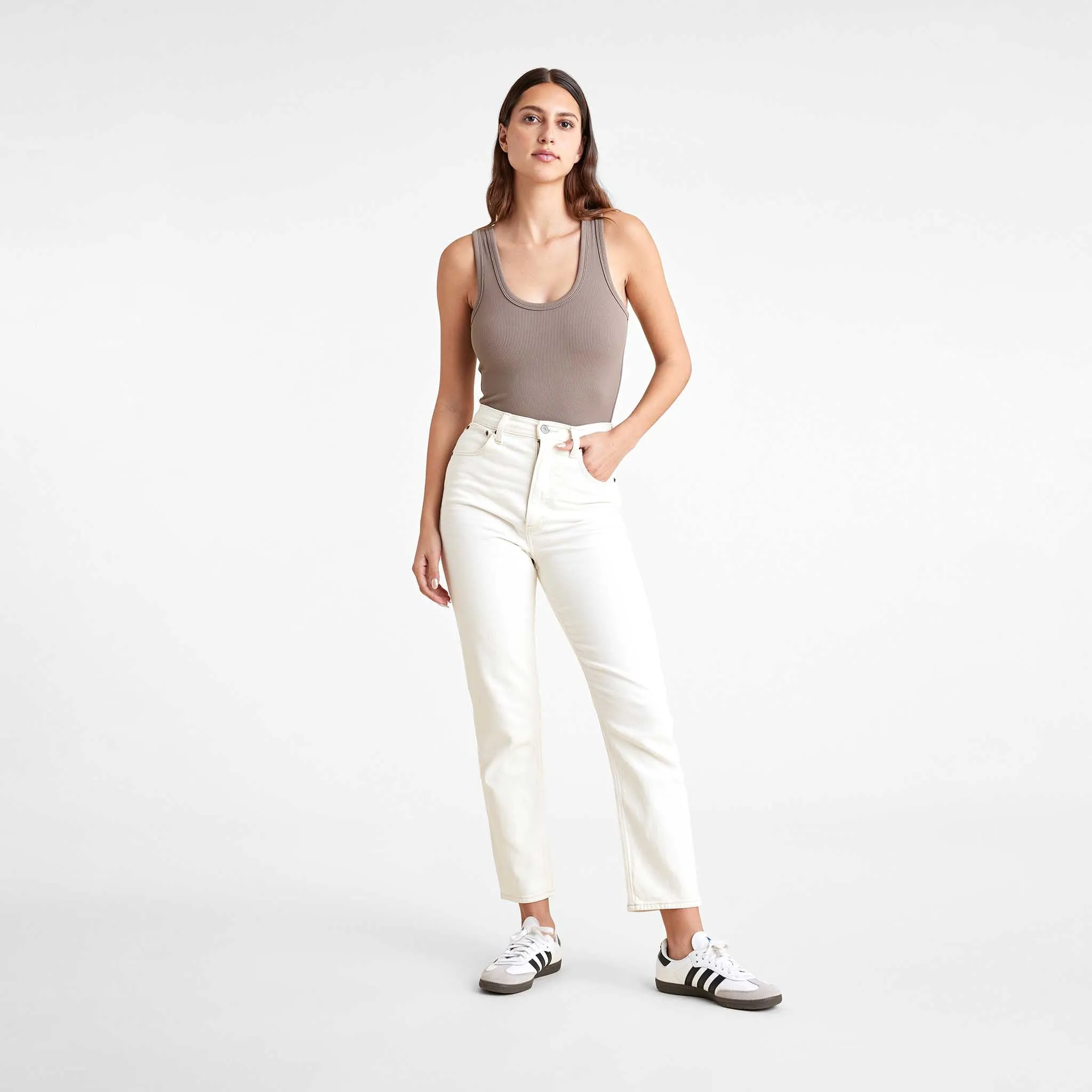 Ribbed Scoop Tank Bodysuit | Mocha