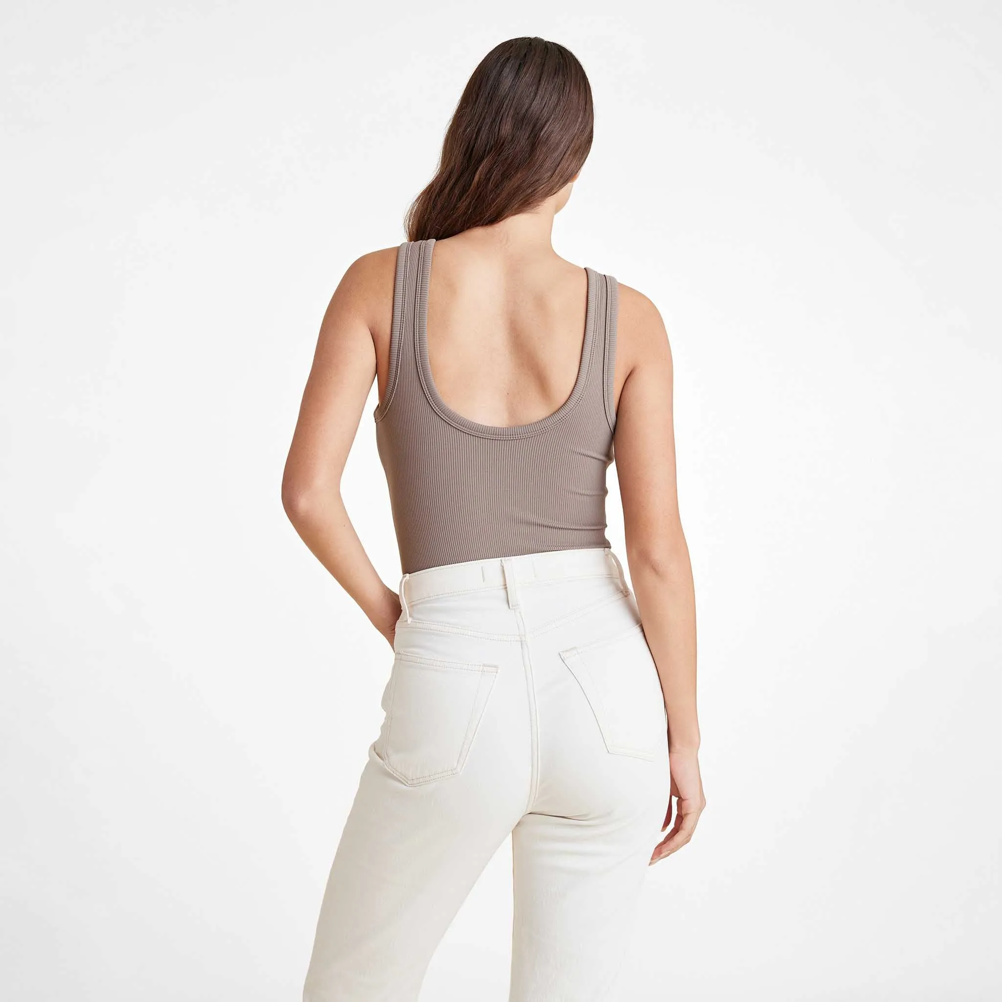 Ribbed Scoop Tank Bodysuit | Mocha
