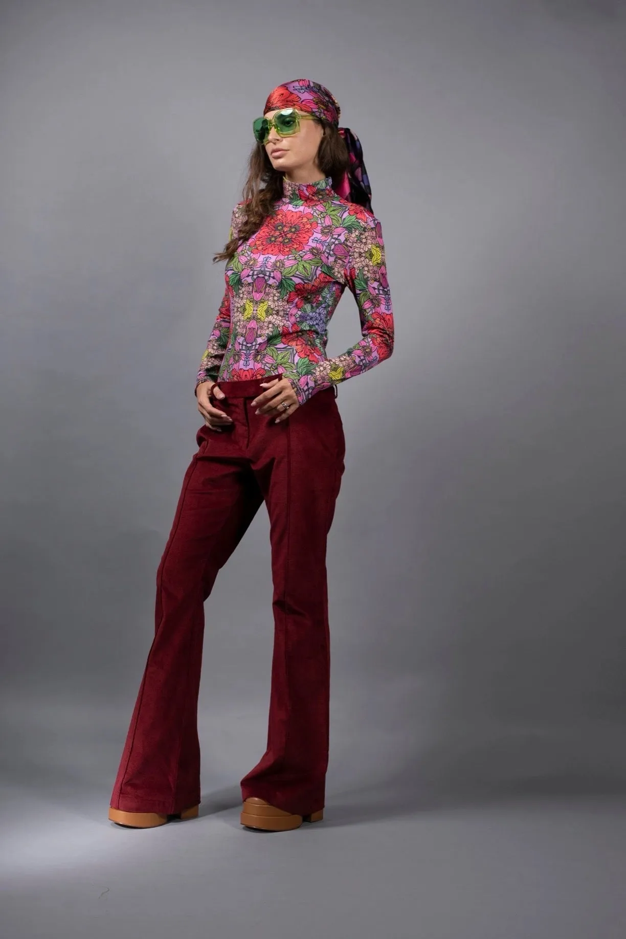 Roll Neck Red Garden Turtleneck Long Sleeves Bodysuit