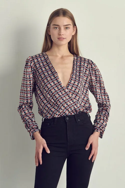 Ruched Long Sleeve Surplice Bodysuit