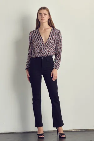 Ruched Long Sleeve Surplice Bodysuit