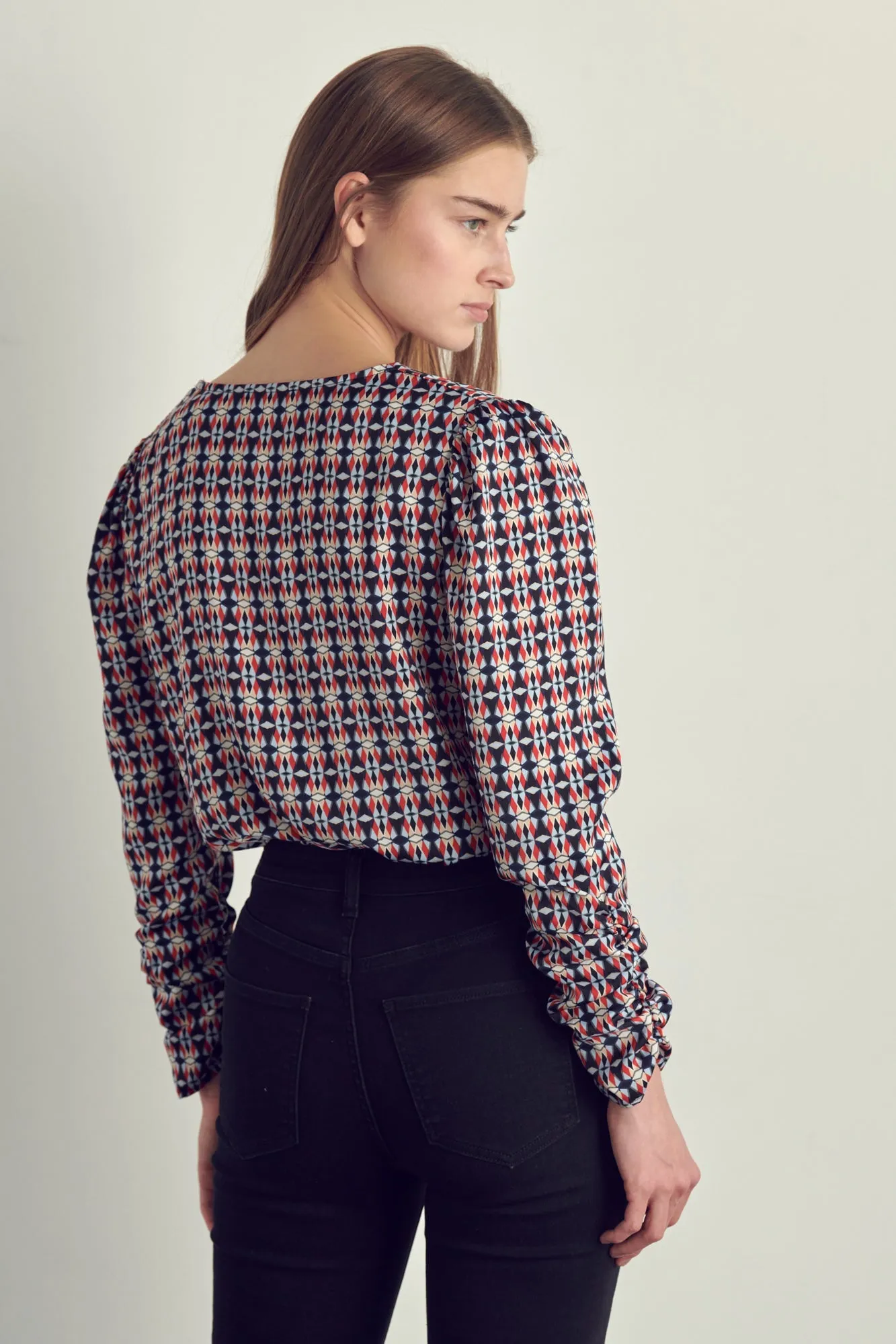 Ruched Long Sleeve Surplice Bodysuit