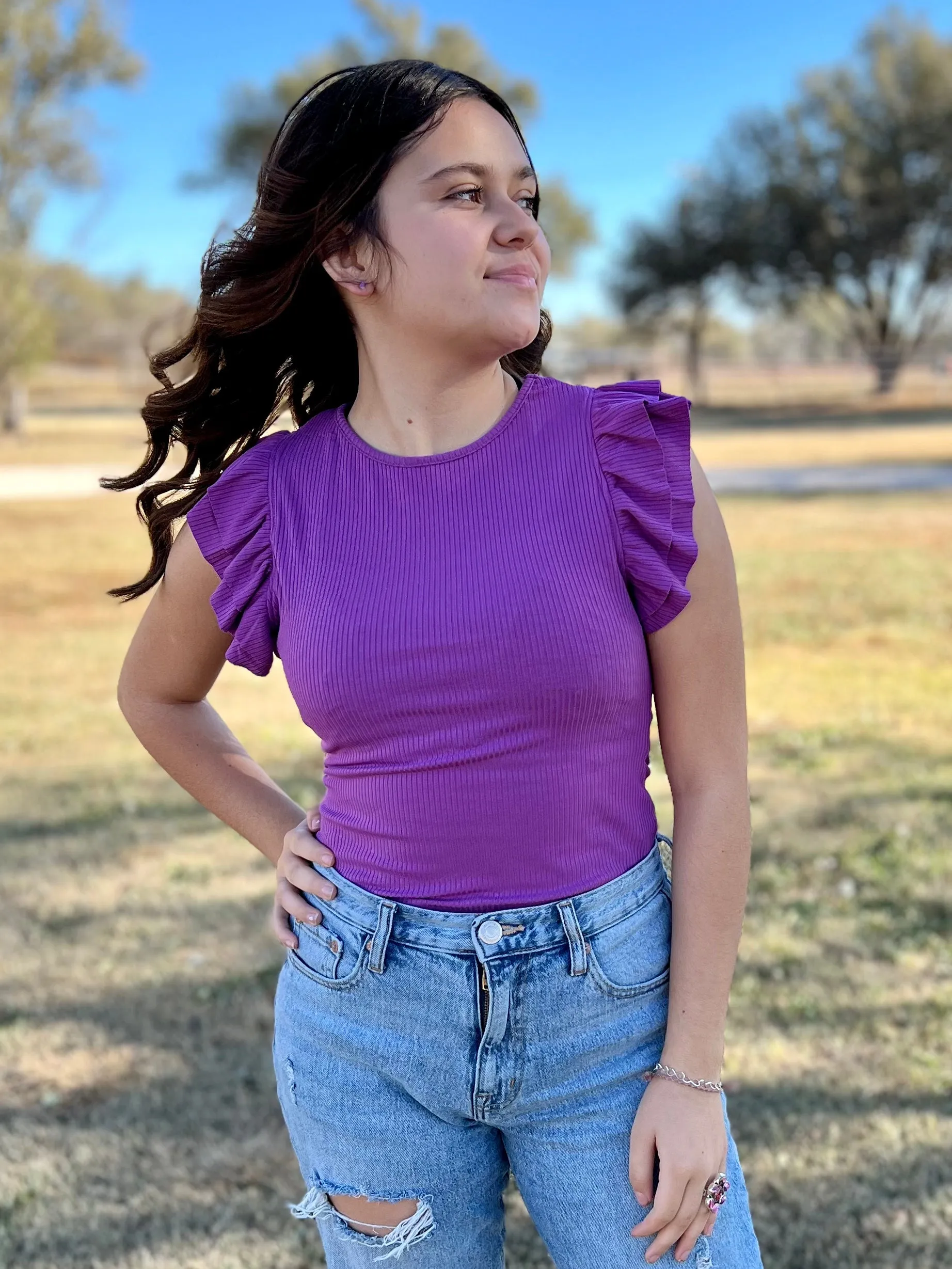 Ruffle Sleeve Bodysuit- 4 Colors