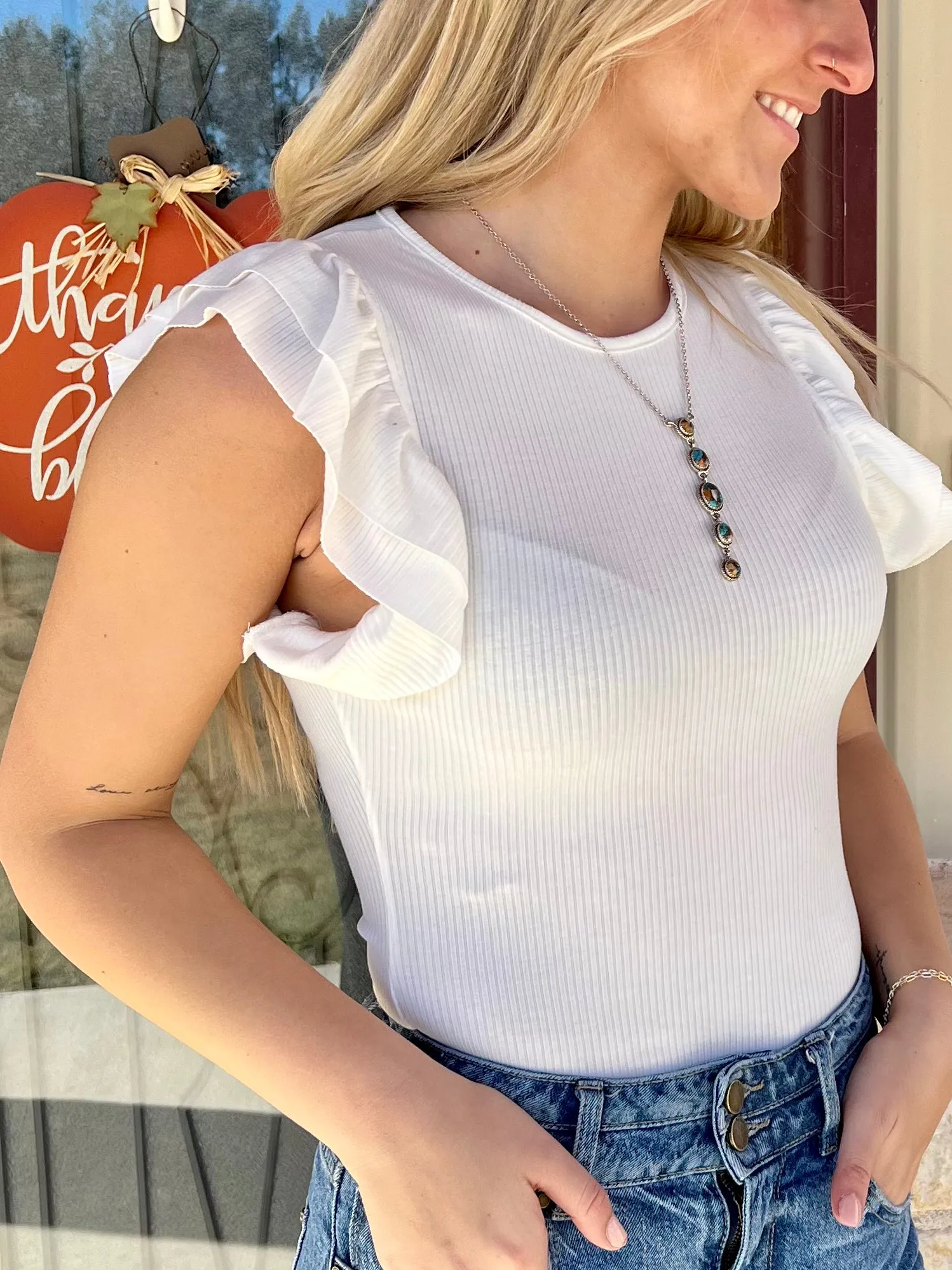 Ruffle Sleeve Bodysuit- 4 Colors