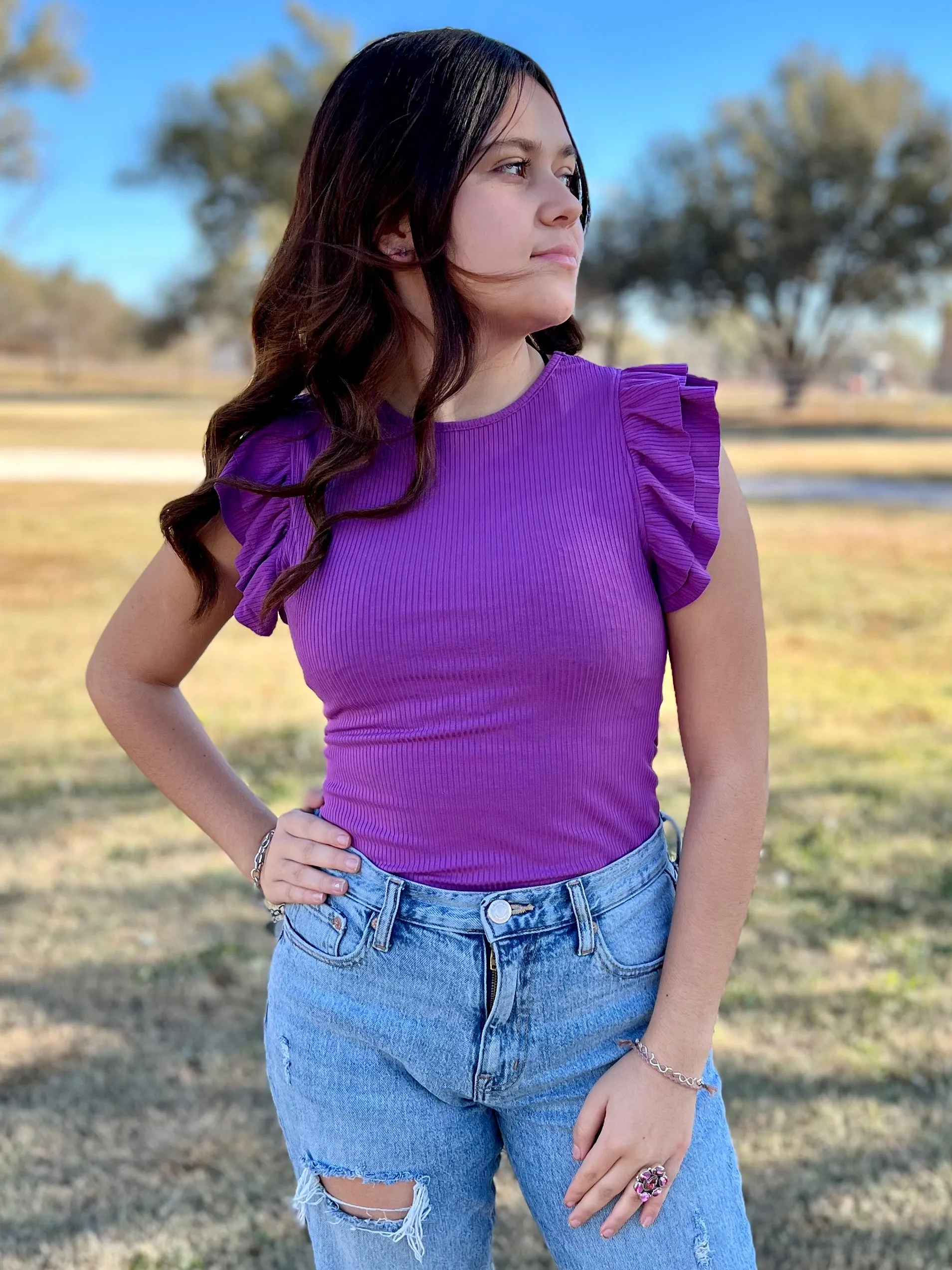Ruffle Sleeve Bodysuit- 4 Colors