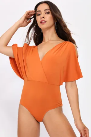 Rust Wrap Over With Frill Sleeve