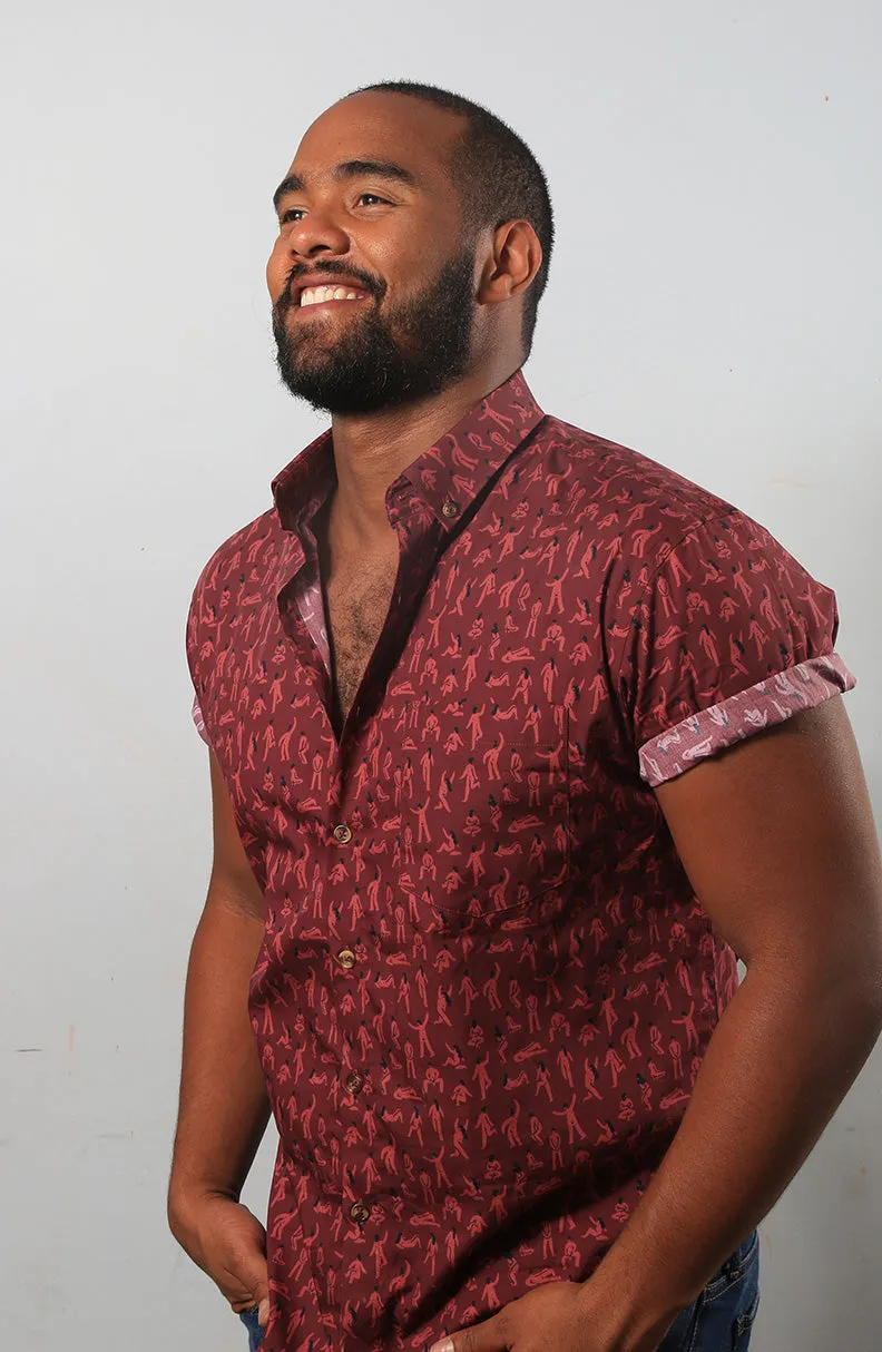SARA MAESE SS Button-Down Shirt- BURGUNDY