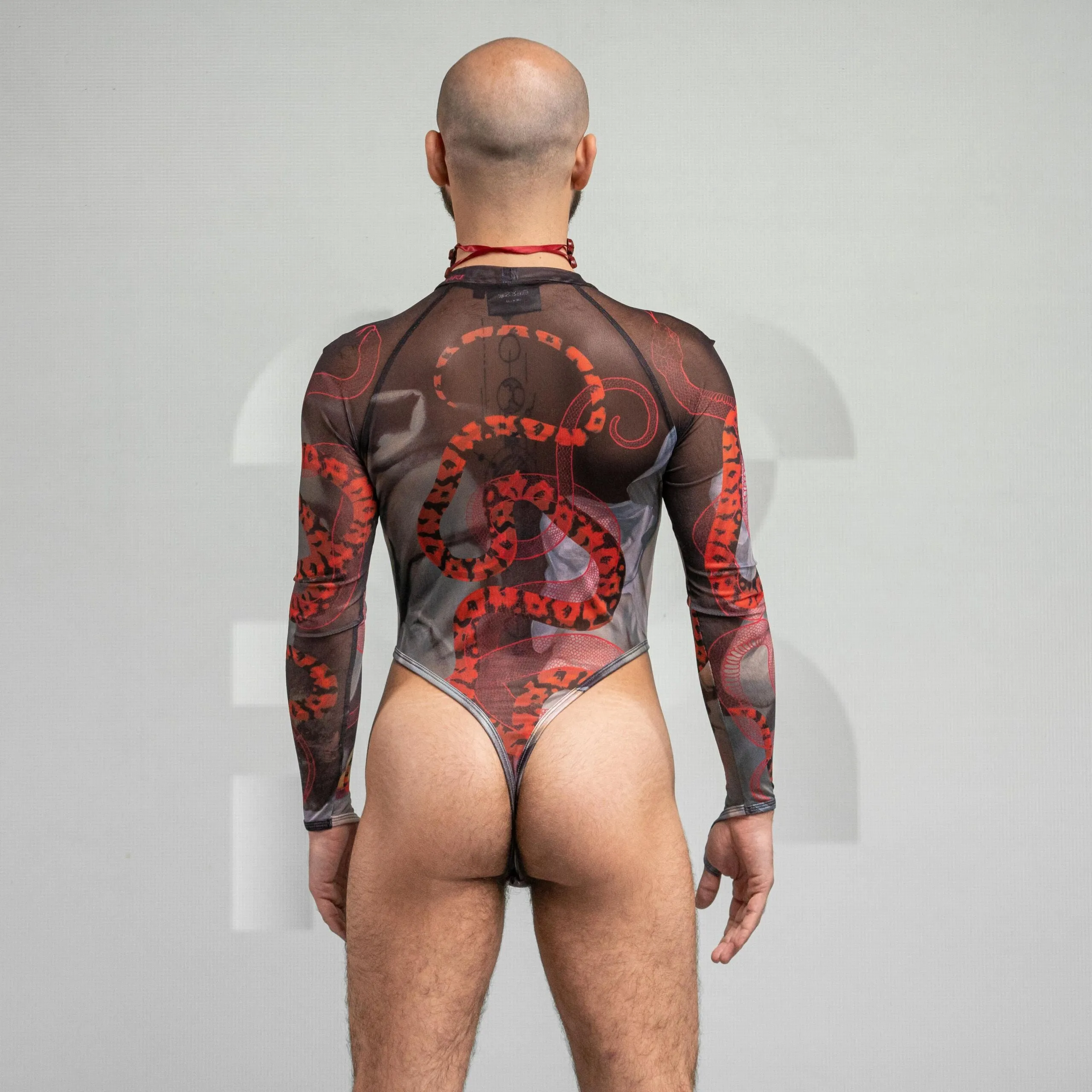 Serpent Print Longsleeve Thong Bodysuit