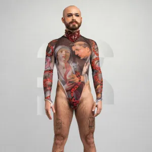 Serpent Print Longsleeve Thong Bodysuit