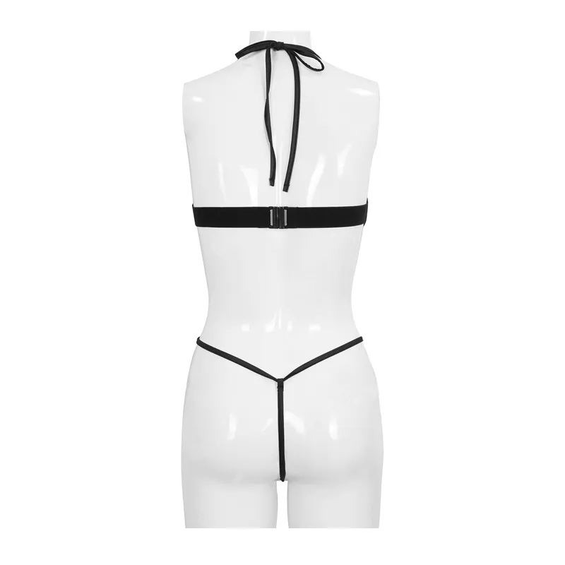 Sexy Gothic Semi-Transparent Bodysuit With Lace-up / Erotic Black Bodysuit for Women