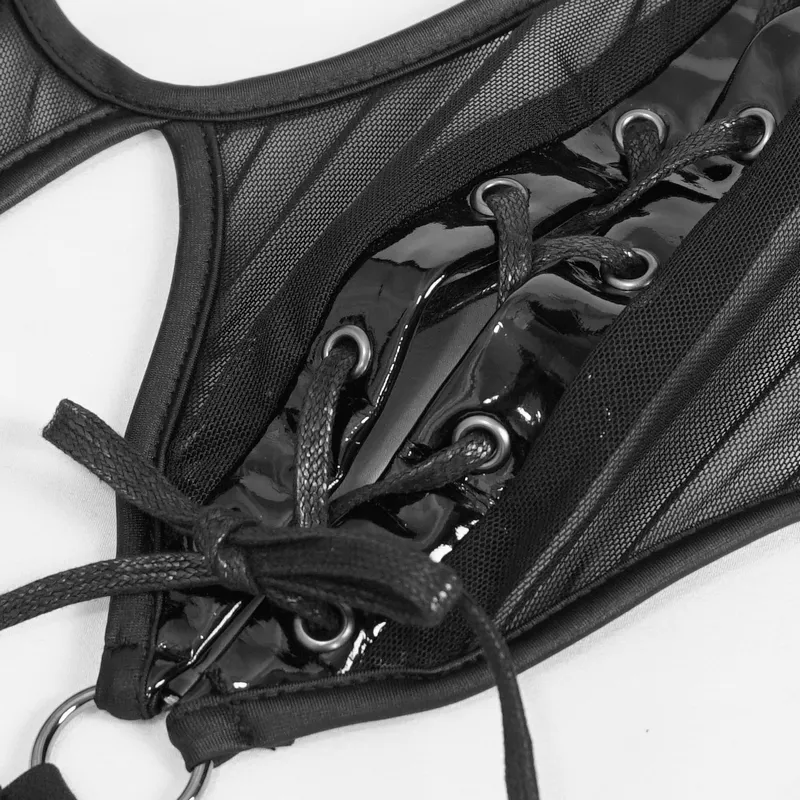 Sexy Gothic Semi-Transparent Bodysuit With Lace-up / Erotic Black Bodysuit for Women