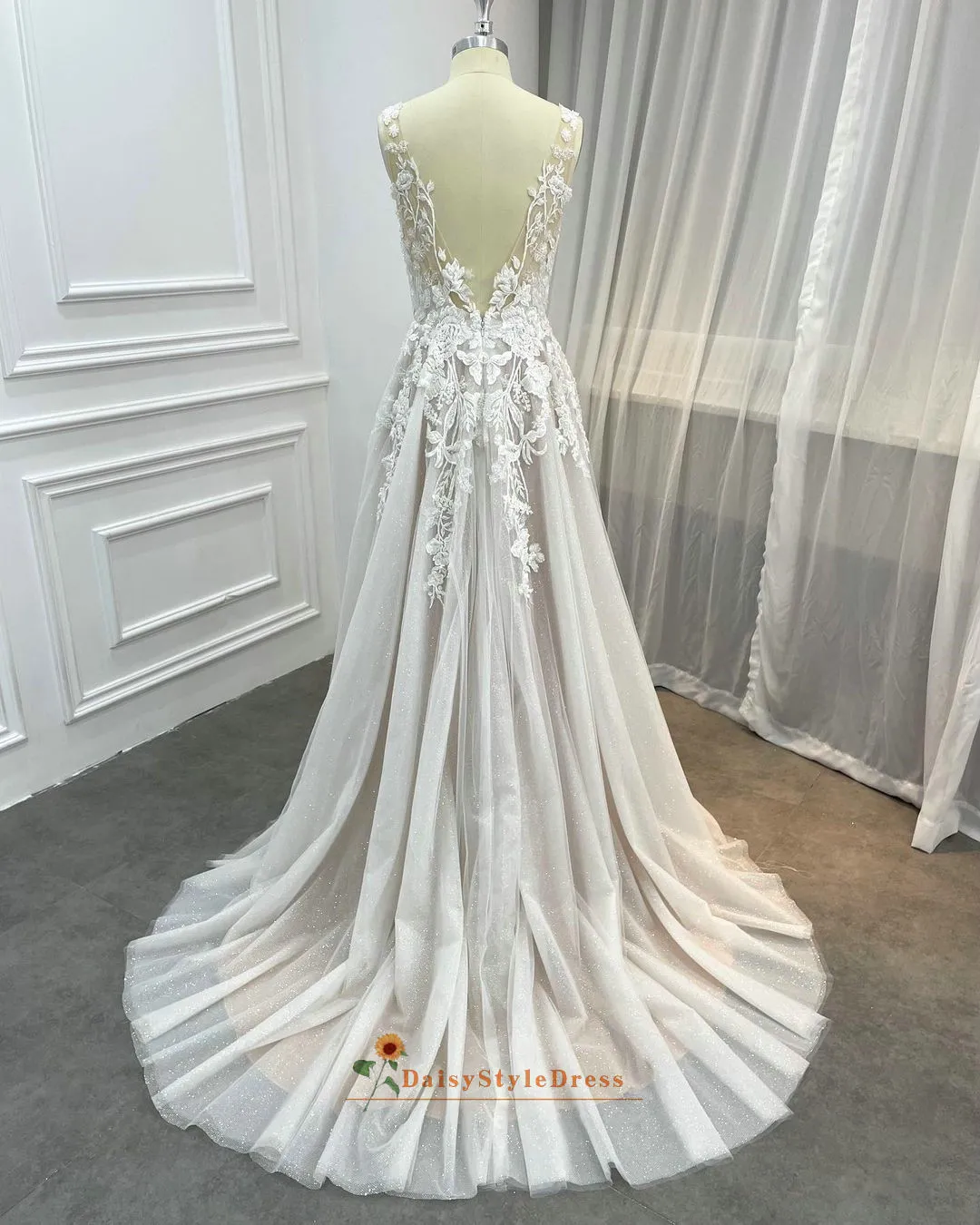 Sexy Low Back Sparkle Wedding Dress