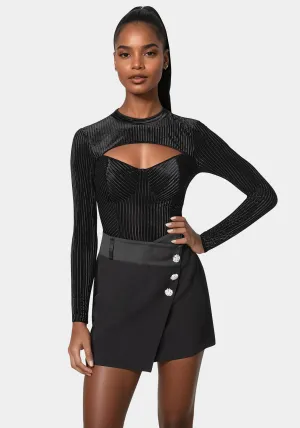 Shadow Stripe Velour Cutout Bodysuit