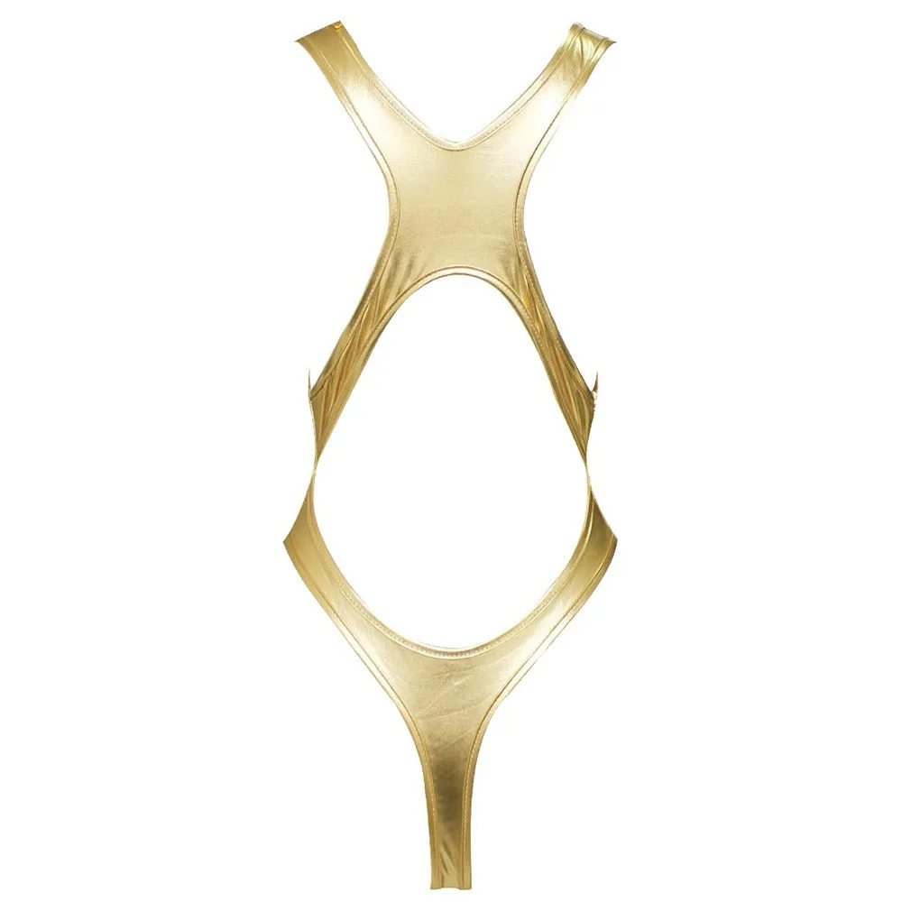 Shiny Latex Women's Bodysuit / Thong Sexy Leotard BodySuit / Faux Leather Erotic One Piece Costume