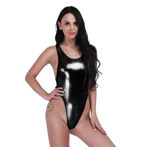 Shiny Latex Women's Bodysuit / Thong Sexy Leotard BodySuit / Faux Leather Erotic One Piece Costume