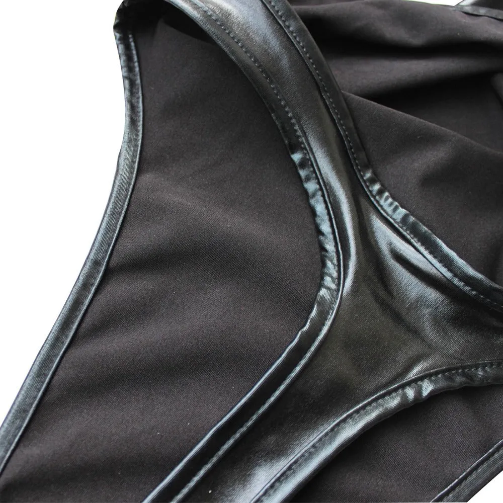 Shiny Latex Women's Bodysuit / Thong Sexy Leotard BodySuit / Faux Leather Erotic One Piece Costume