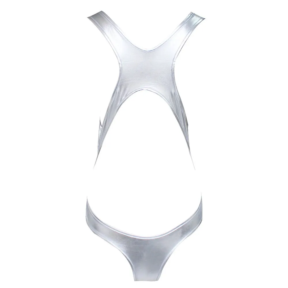 Shiny Latex Women's Bodysuit / Thong Sexy Leotard BodySuit / Faux Leather Erotic One Piece Costume