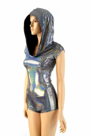 Silver Holographic Hoodie Romper