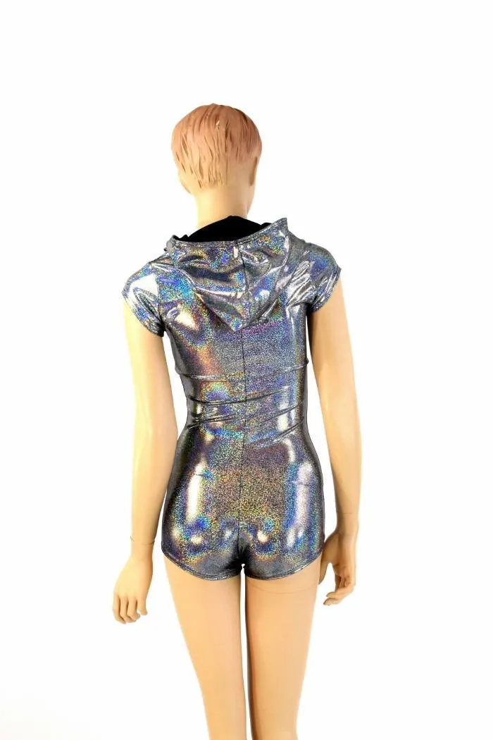 Silver Holographic Hoodie Romper