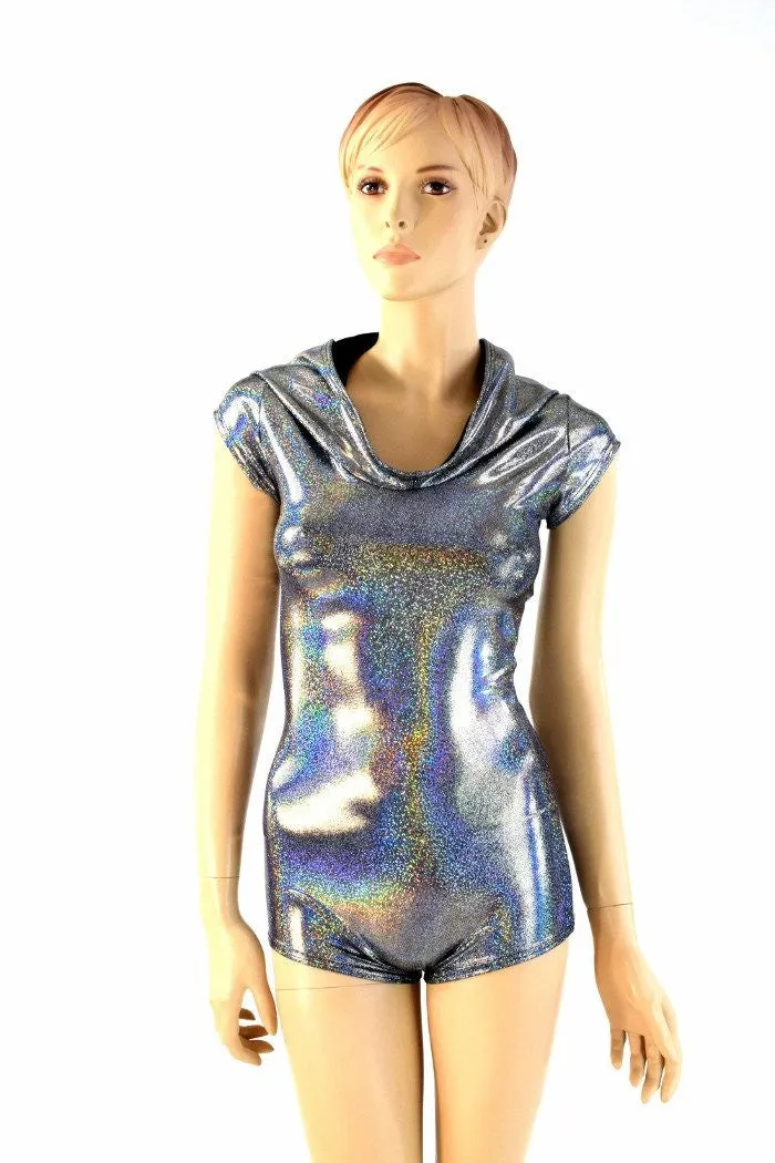 Silver Holographic Hoodie Romper