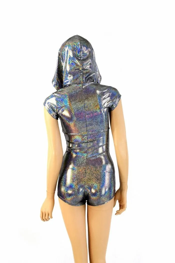 Silver Holographic Hoodie Romper