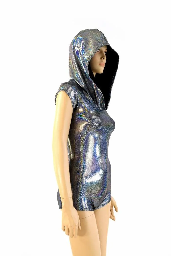 Silver Holographic Hoodie Romper