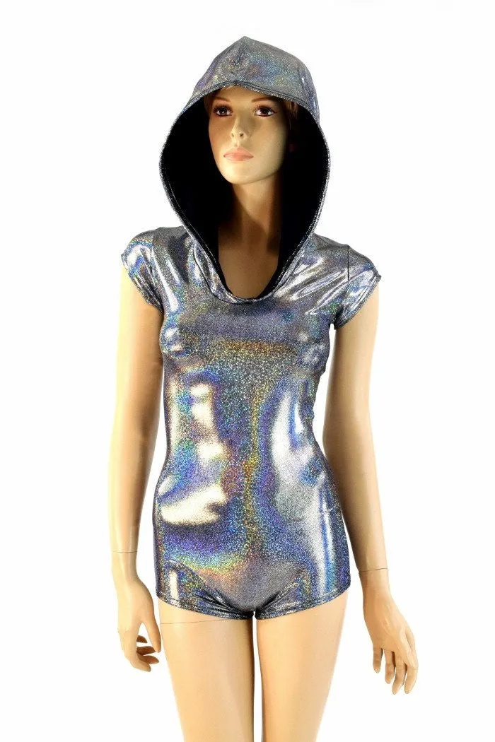 Silver Holographic Hoodie Romper