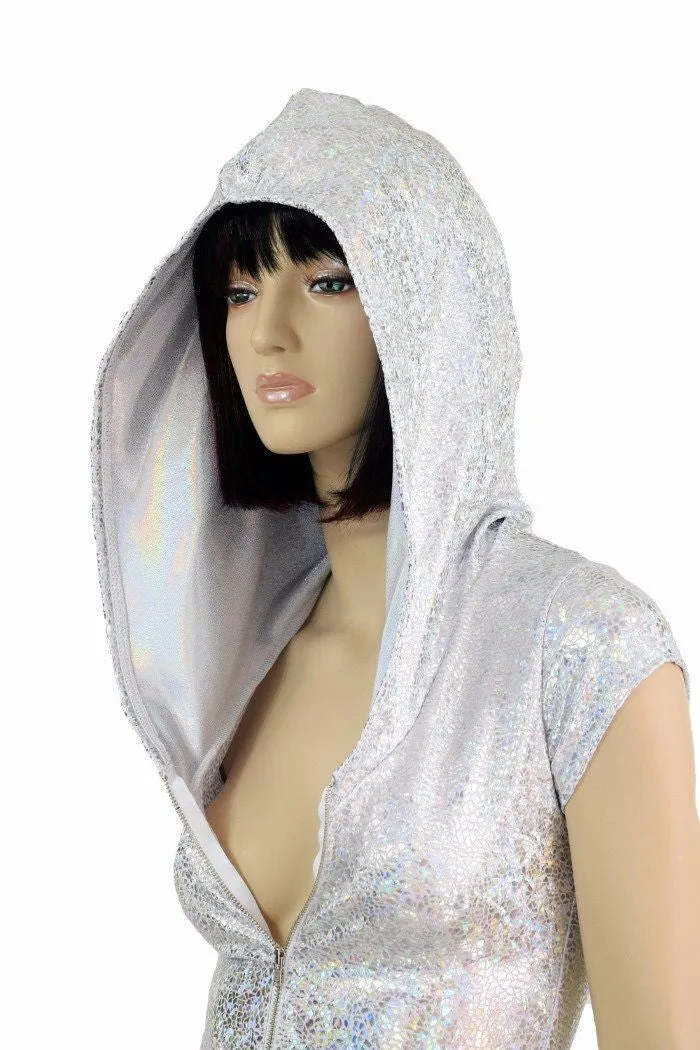 Silvery Zipper Front Hoodie Romper