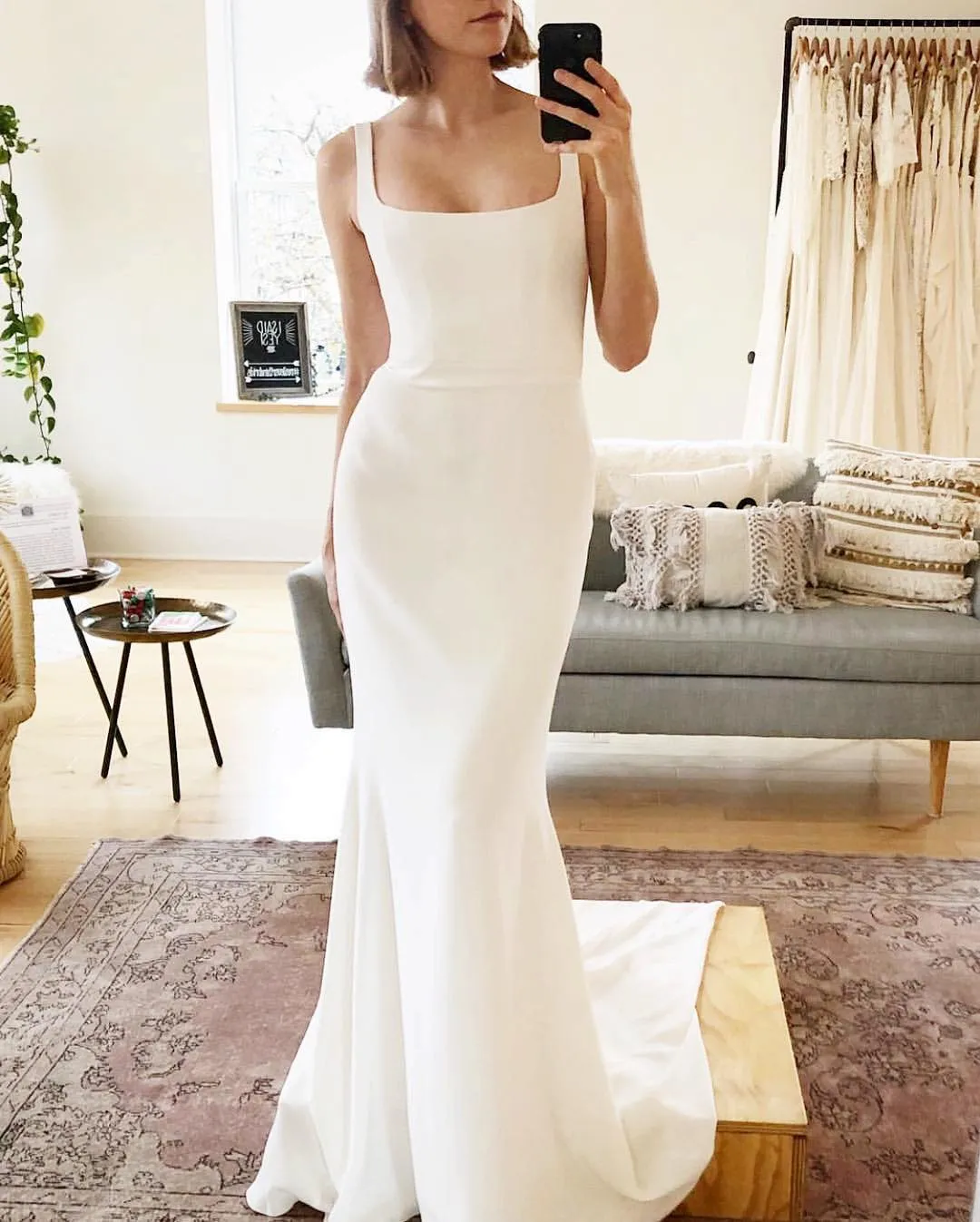 Simple Fitted Square Neckline Wedding Dress