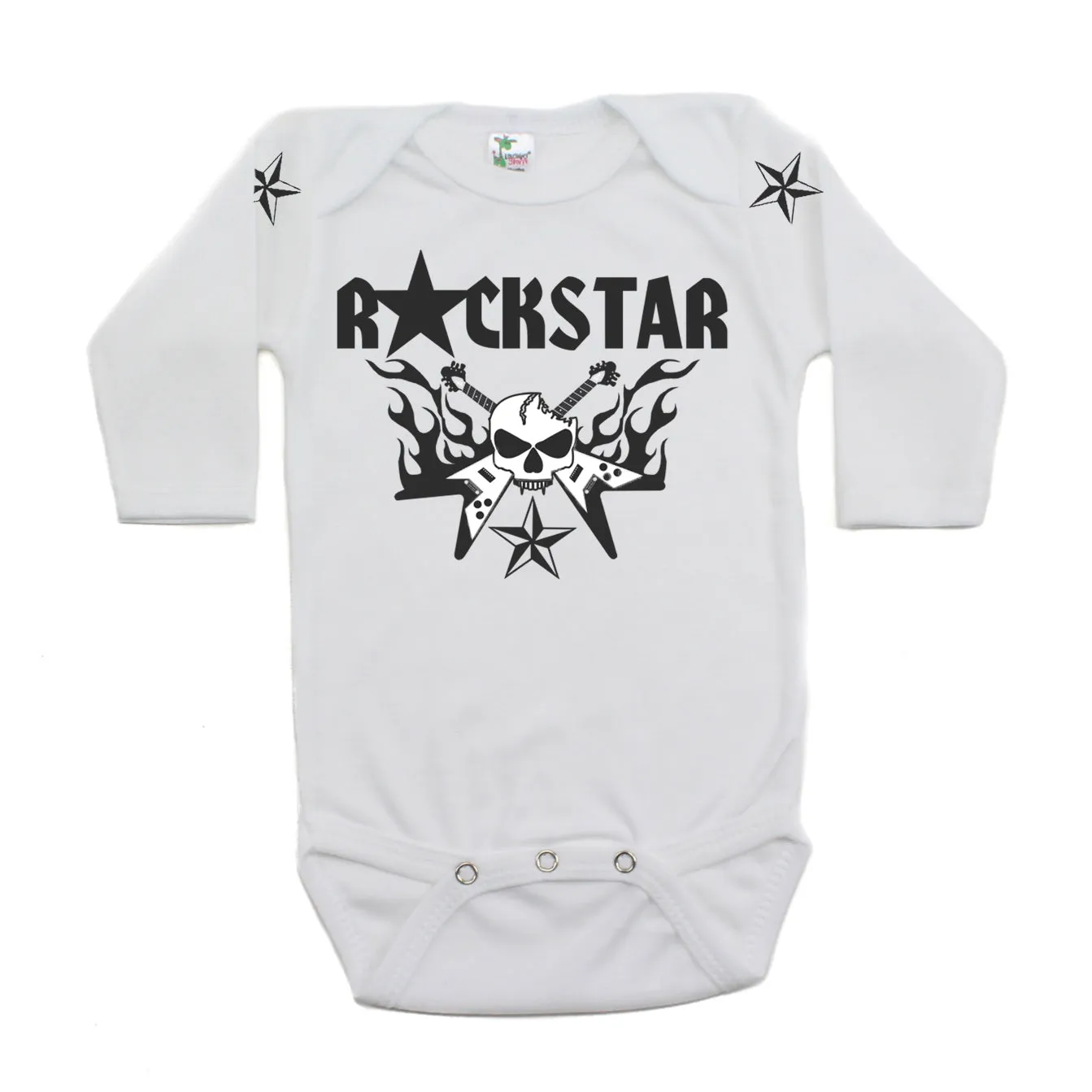 Skull Guitar Hero Flames Rockstar Deluxe Long Sleeve Baby Infant Bodysuit
