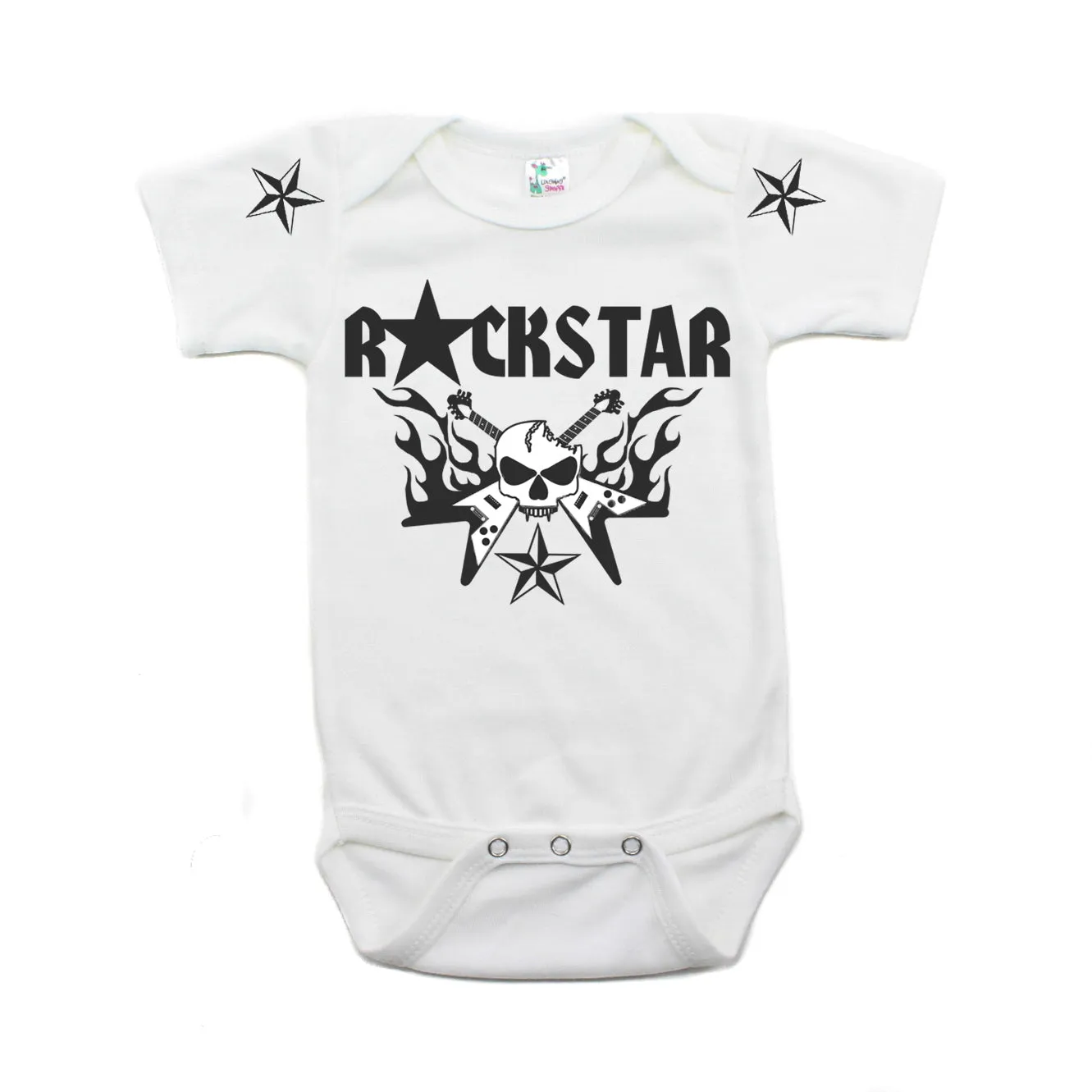 Skull Guitar Hero Flames Rockstar Deluxe Short Sleeve Baby Infant Bodysuit