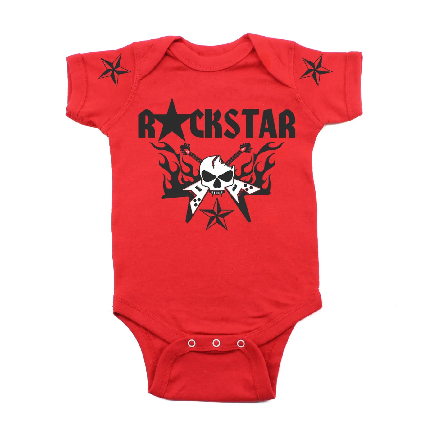 Skull Guitar Hero Flames Rockstar Deluxe Short Sleeve Baby Infant Bodysuit