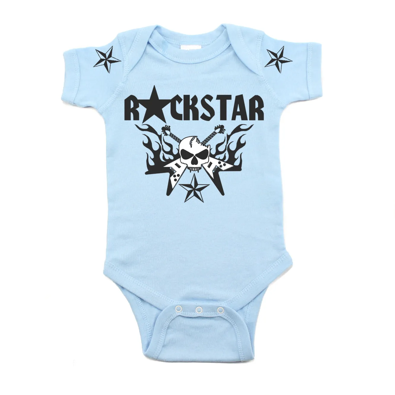 Skull Guitar Hero Flames Rockstar Deluxe Short Sleeve Baby Infant Bodysuit