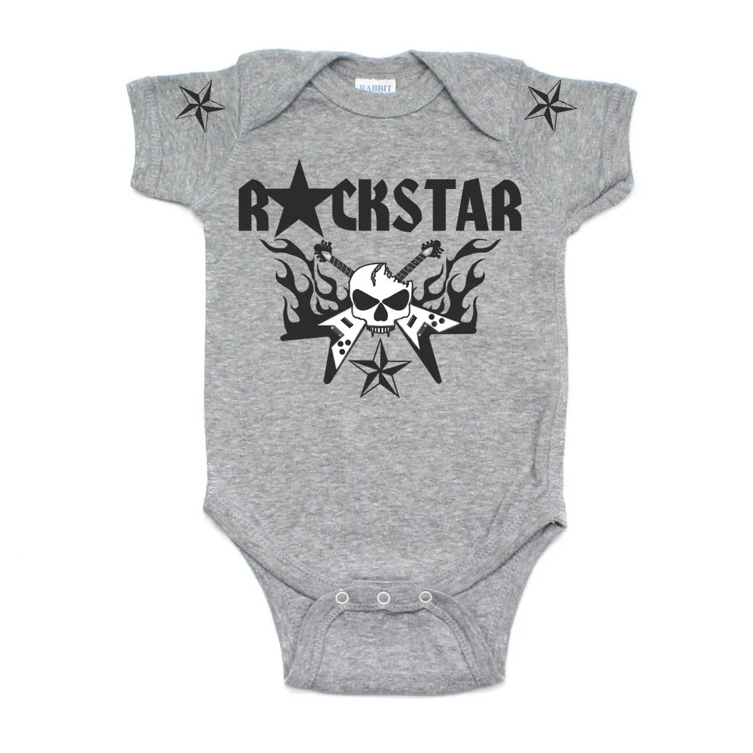 Skull Guitar Hero Flames Rockstar Deluxe Short Sleeve Baby Infant Bodysuit
