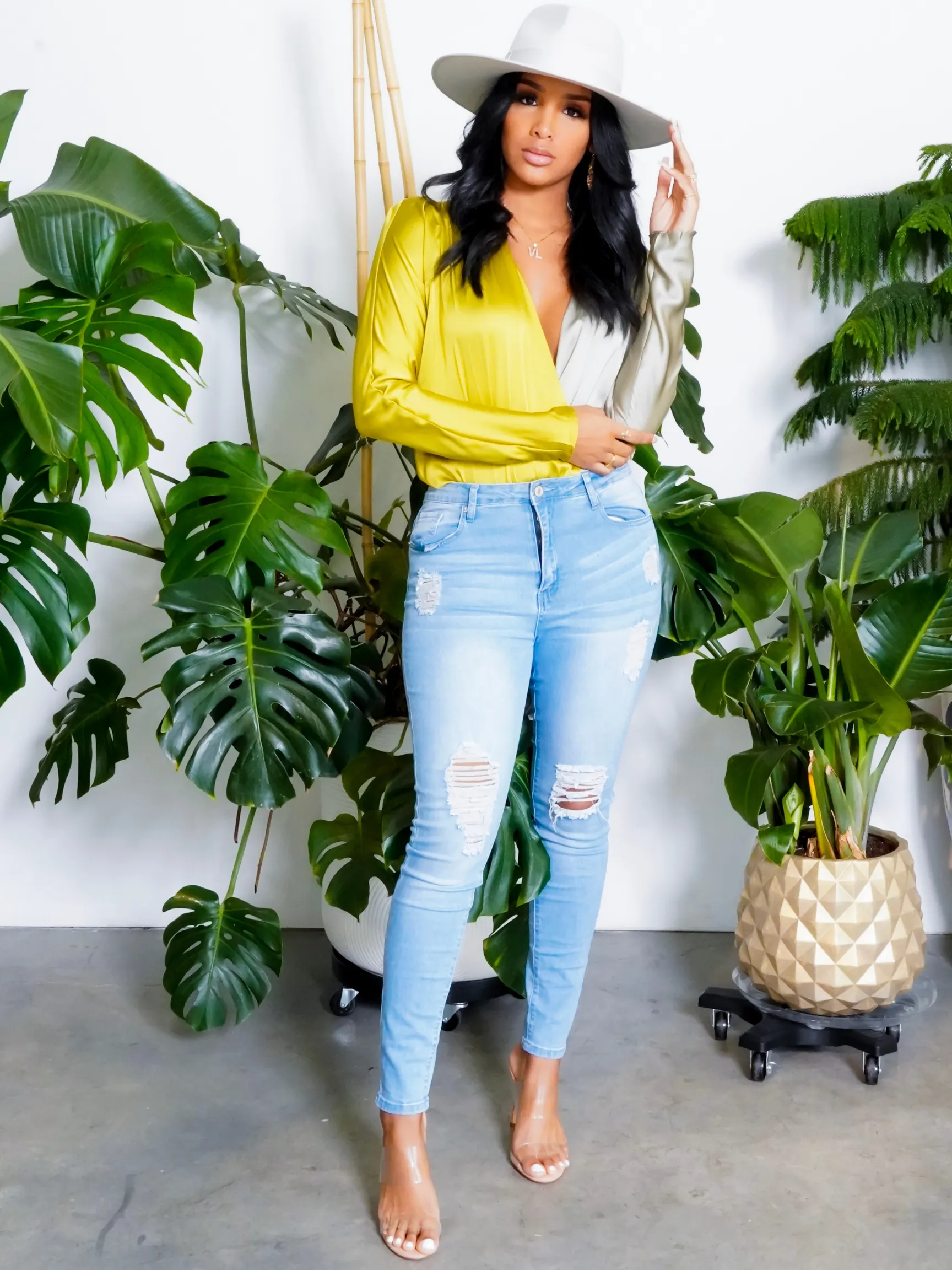 Slay Sis | Deep V Bodysuit  Chartreuse/ Olive FINAL SALE