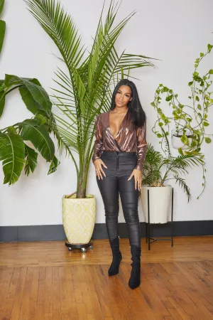 Slay Sis | Deep V Bodysuit Rose Gold FINAL SALE
