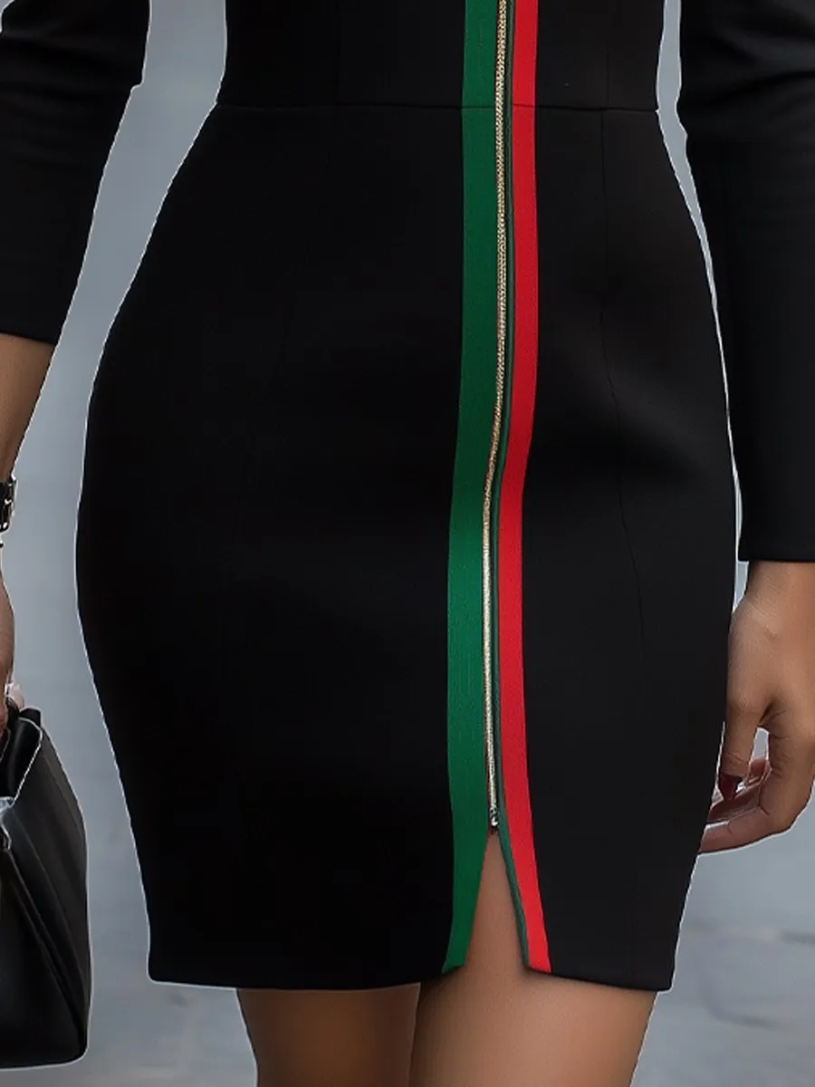 Sleek Black Dress with Signature Stripe Detail
