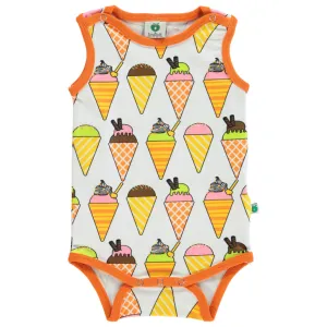 Sleeveless baby body with ice cream